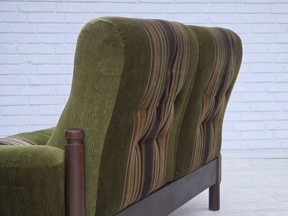 Image 1 of 1970s, Scandinavian 2-seater sofa, green furniture velour, beech wood.