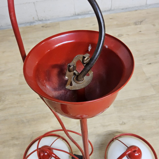 Image 1 of Vintage Red Space Age Pendant Lamp / Chandelier (stilnovo) Sputnik (Italian design)