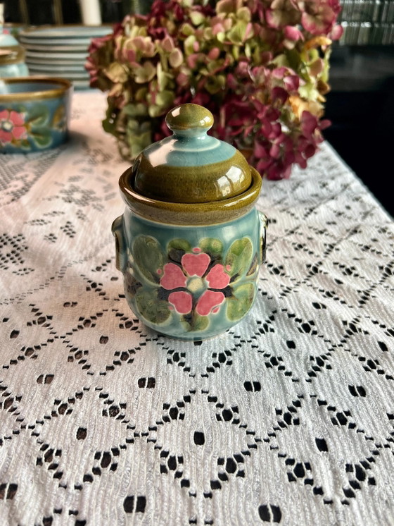 Vintage Marmalade Pot with Lid, SMF Schramberg Garmisch, Majolica, Hand-painted, Kiln-fired 1970 – Bowls (photo 2 of 5)