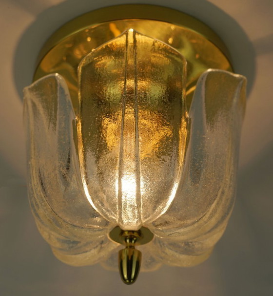 Image 1 of glashuette limburg CEILING LIGHT flush mount model A475 3031 flower-shaped glass shade and brass 1970s