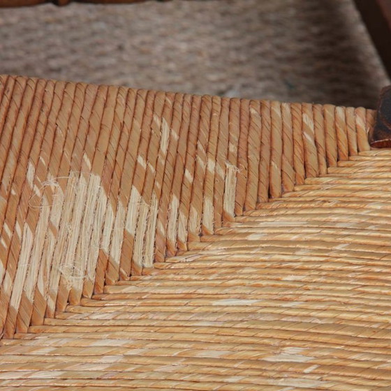 Image 1 of Set of 6 straw-seated wooden chairs, French work, 1950