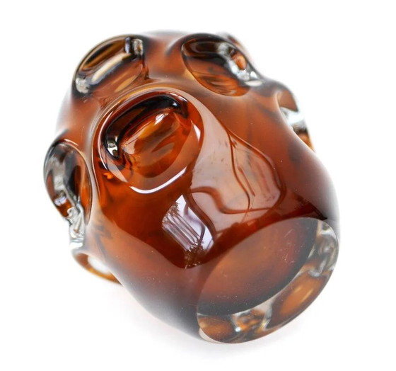 Image 1 of Mid-century modern biomorphic-shaped handmade crystal vase in amber and brown attributed to Börne Augustsson for Åseda, Sweden
