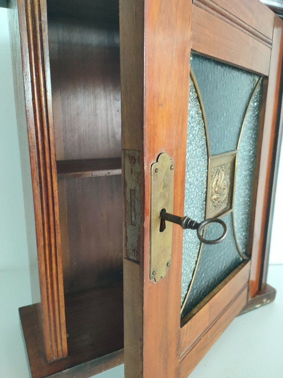 Image 1 of Antique/Art Deco hallway/wall/key cabinet (stained glass window)