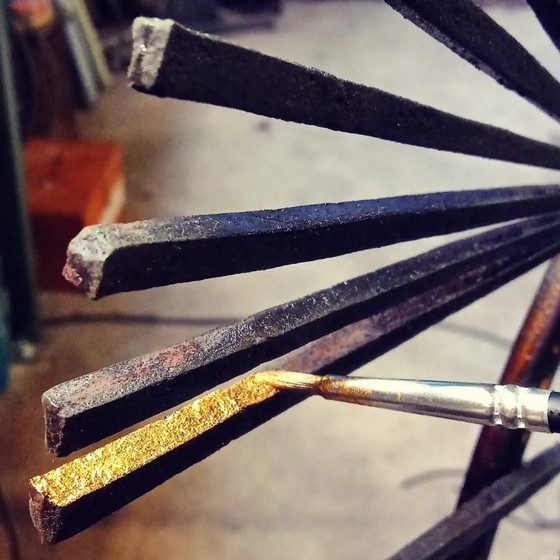 Image 1 of Miroir artisanal soleil fer motif palmes - création pièce unique