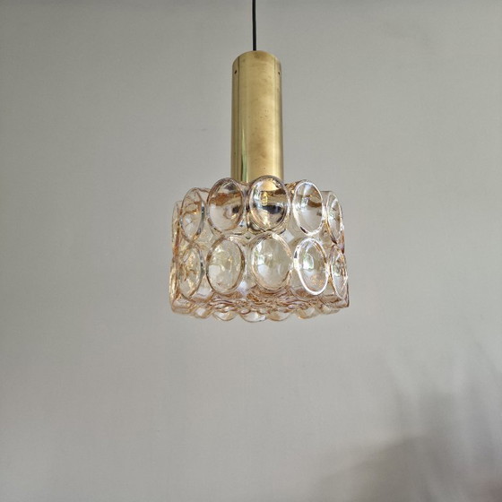 Image 1 of Large Vintage Glashütte Limburg Pendant Lamp - Helena Tynell - Bubble Glass & Brass - Ø 27 cm - 1970s
