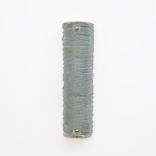 Pair of Art Deco-style aquamarine Murano glass and brass wall lamps by Barovier & Toso