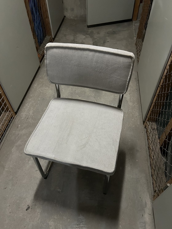 Image 1 of 6 Light Gray Ribbed Fabric Chairs with Chrome Tubular Frame