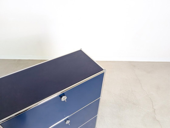 Image 1 of Original USM Haller sideboard, steel blue, 3x3; Fritz Haller chest of drawers