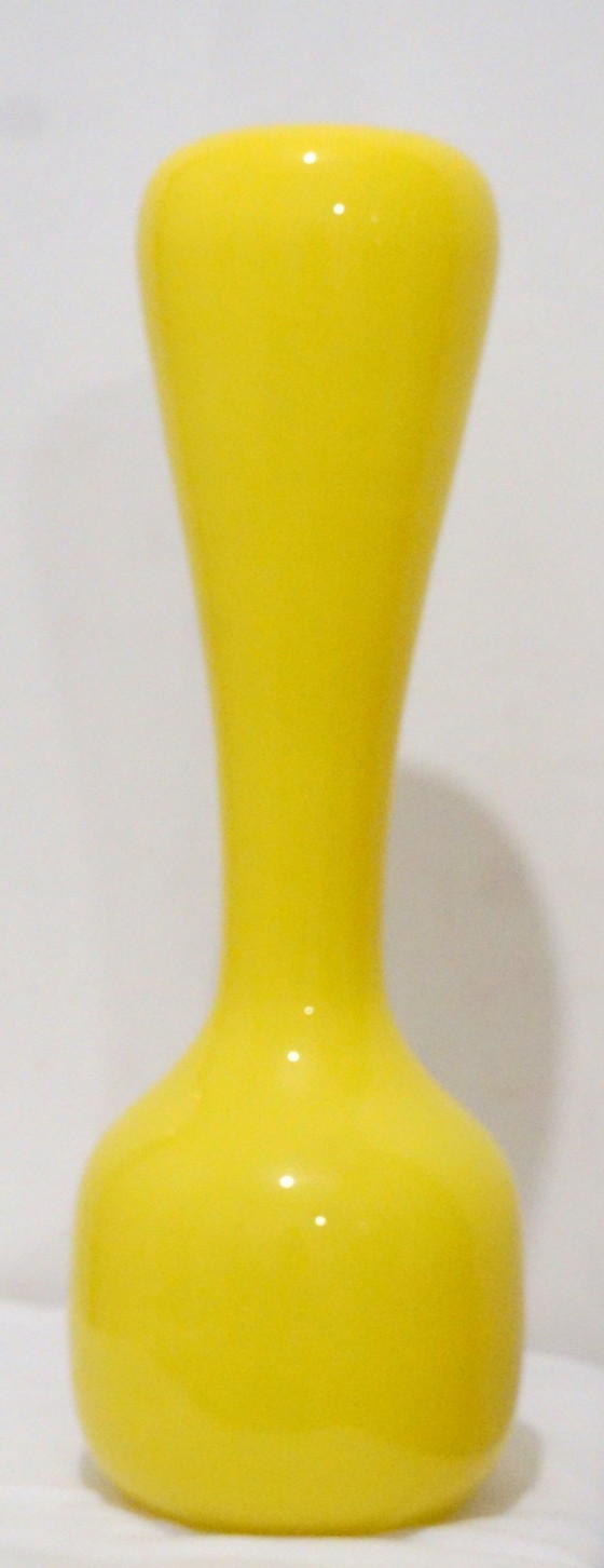 Image 1 of Vintage Polish Art Glass Vase – Huta Alicja Tarnów – Vibrant Yellow – 48cm