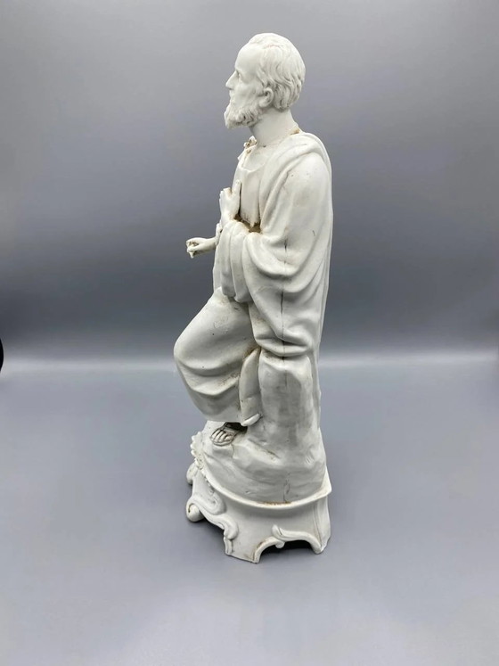 Antike religiöse Statue des Heiligen Josef aus Biskuitporzellan, Ende des 19. – Anfang des 20. Jahrhunderts (photo 2 of 8)