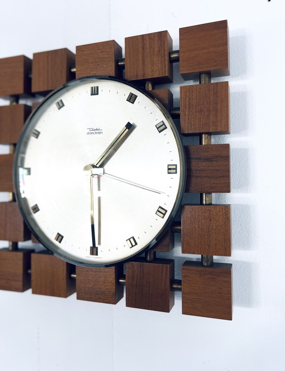 Image 1 of Vintage teak & brass wall clock '70s