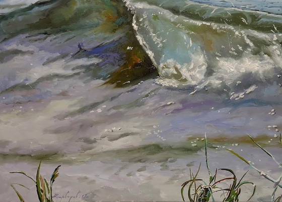 Origineel olieverfschilderij, hedendaagse kunst, symboliek, golf, de ark – Schilderijen & Tekeningen, Canvas (photo 4 of 7)