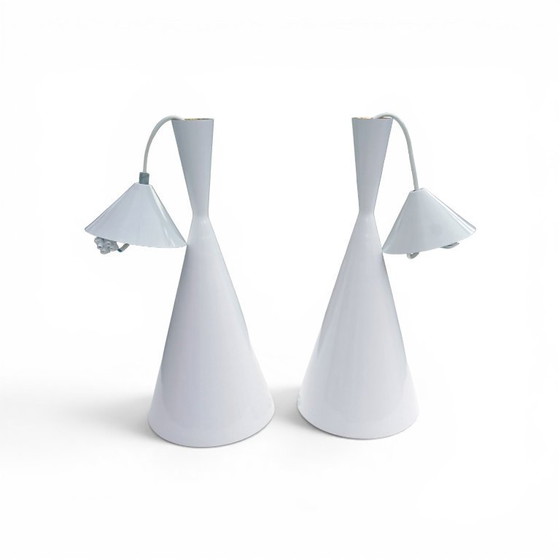 Image 1 of Set mit 2 Tom Dixon Beat Light Tall Pendelleuchten – Weiß/Messing