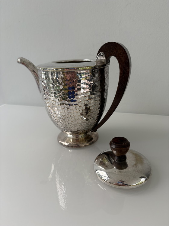 Art Deco Four-Piece Coffee and Tea Crockery | 1925-1930 | Hammered Silver-Plated Metal – Wood (photo 3 of 15)