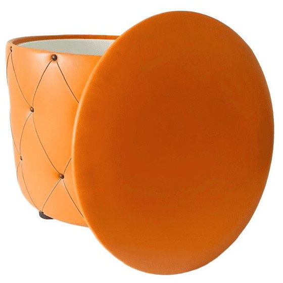 Image 1 of Vintage mid-century poef oranje skai 1960's