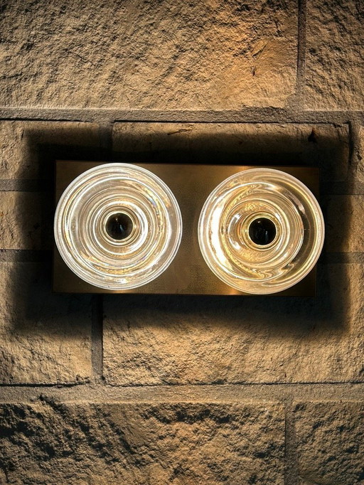 Double lampe de l'ère spatiale en laiton avec calice en verre - Cosack Leuchte Allemagne - 1 de 1