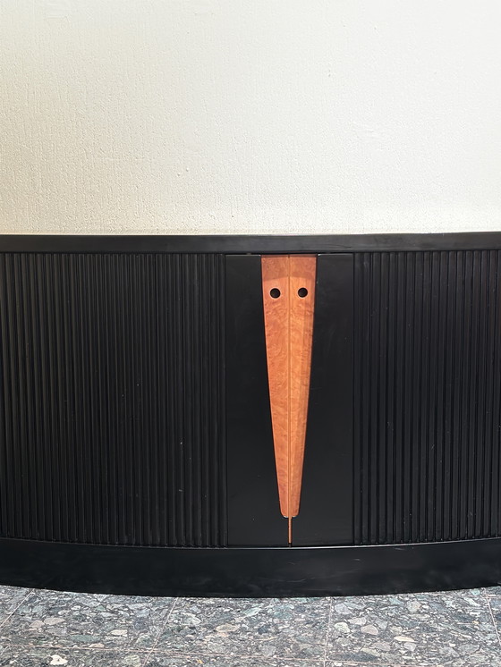 Image 1 of Credenza Art Déco postmoderna nera vintage XL con legno di radica