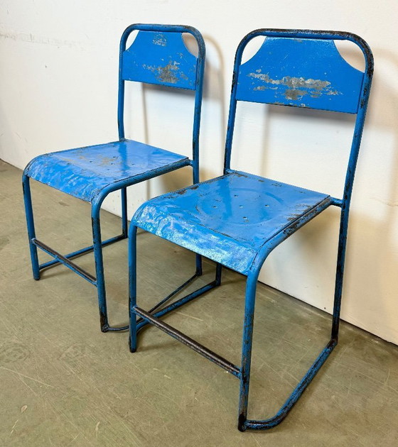 Image 1 of Blauwe industriële ijzeren stoelen, set van 2, jaren 50