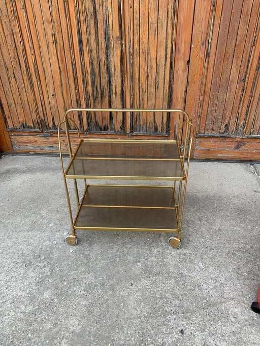 Vintage Folding Trolley in Gold Brass and Plastic
