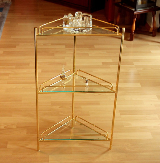 Mid Century Extraordinaire Étagère D'angle Autonome - Laiton/Verre