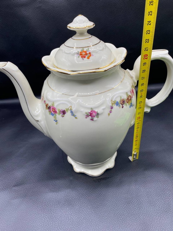 Schumann Bavaria porcelain coffee pot, polychrome floral and gilt decoration, Rococo style, circa (photo 5 of 5)