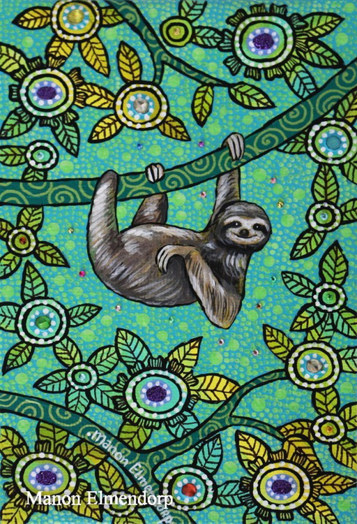 Hand-painted Sloth Painting New 15 x 10 cm