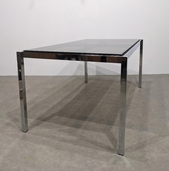 Image 1 of 1970s glass dining table or desk Chrome steel 