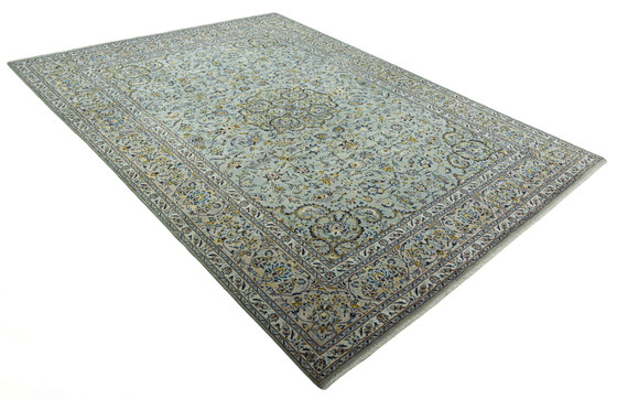 Image 1 of 391 X 293 cm Tapis Keshan noué à la main En vert pistache