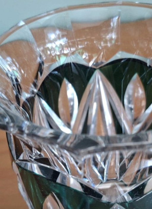 Vase vintage en cristal vert Val Saint Lambert