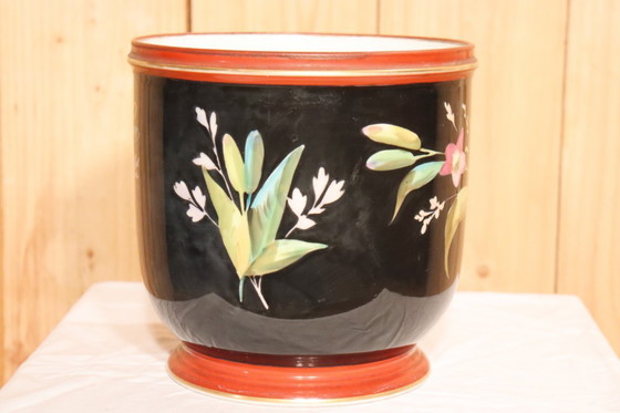 Image 1 of Parijse porseleinen jardinière versierd met vogels en bloemen, 19e eeuw