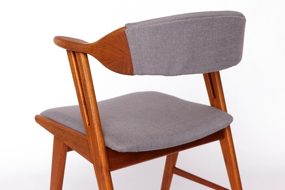 Image 1 of Unique Danish Armchair – 1960s/1970s Teak Vintage Desk or Dining Chair, Grey Upholstery, Mid Century Modern