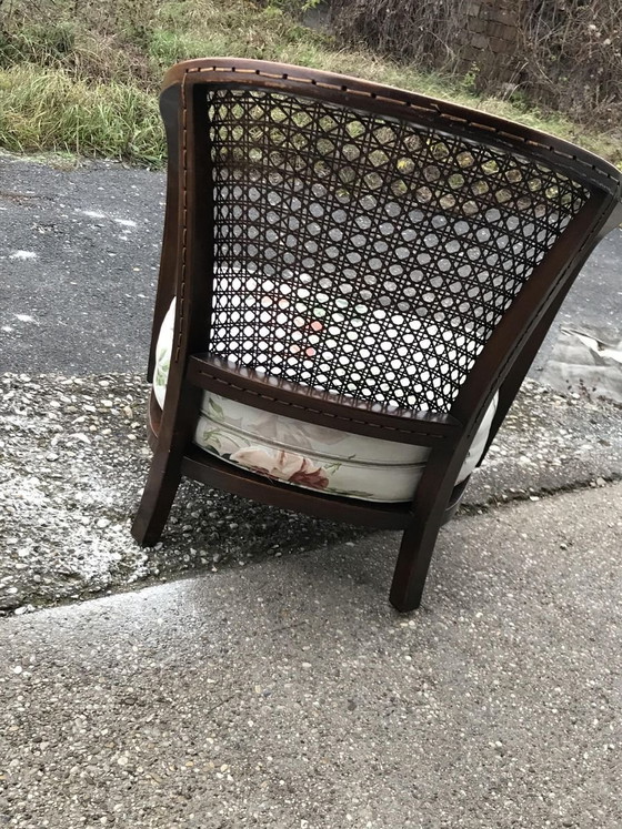 Vintage Floral Fabric and Wood Armchair, 1950s (photo 4 of 7)