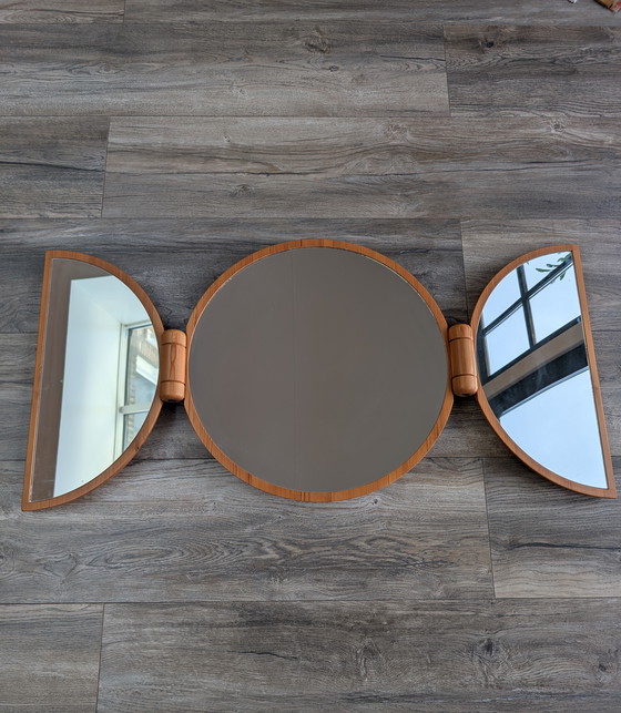 Image 1 of Vintage Mid Century style Danish Design PEDERSEN & HANSEN heavy massive teak wooden wall mirror from the 60/70s