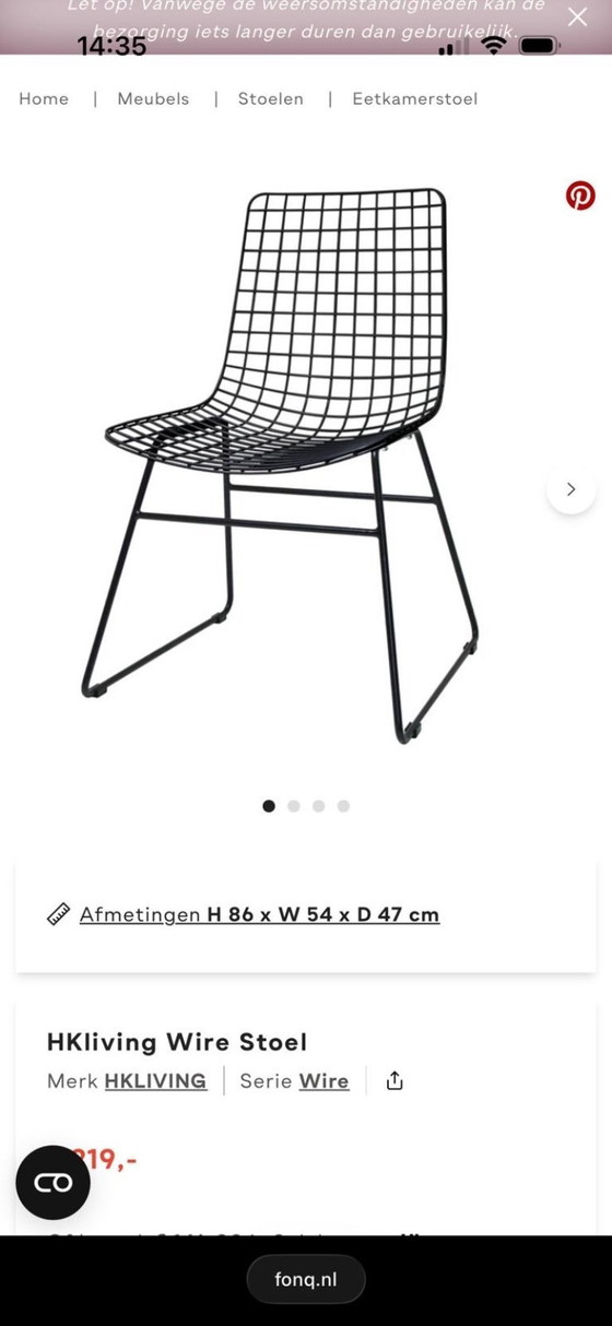 Image 1 of 2 chaises en fil de fer HK Living