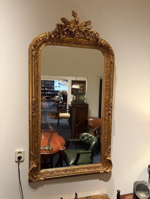 Specchio con cresta, cornice color oro e specchio smussato – spiegels, Glass, Wood