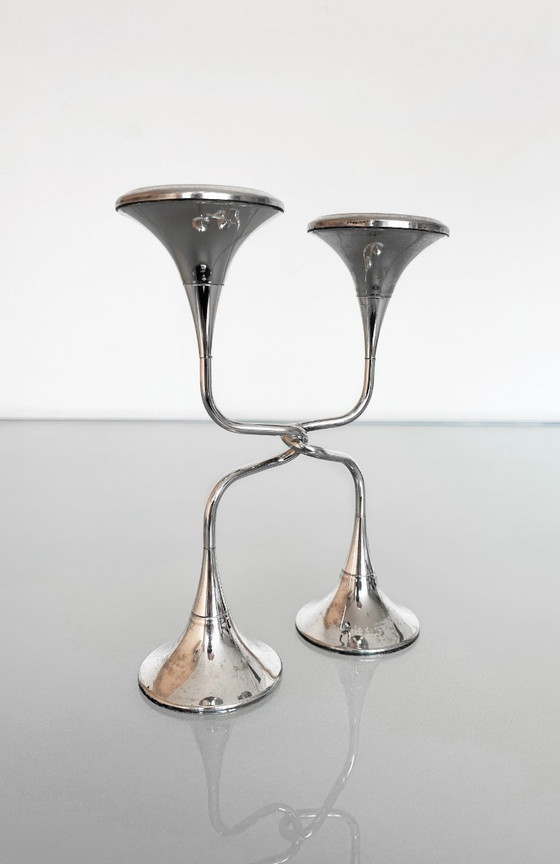 Image 1 of Ensemble vintage de deux bougeoirs argentés