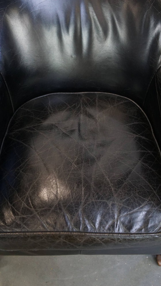 Image 1 of Zwarte generfde rundleren armchair/ fauteuil 