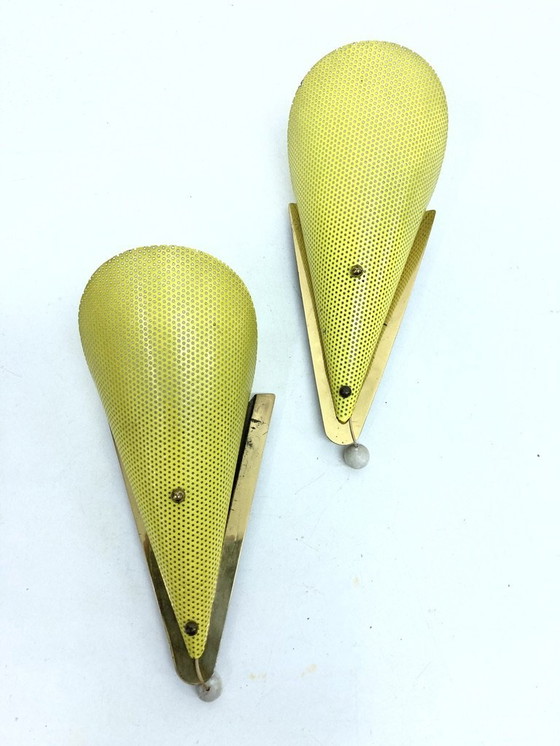 Image 1 of 2 lampade da parete degli anni '50 realizzate in lamiera forata in stile Mid Century Mategot