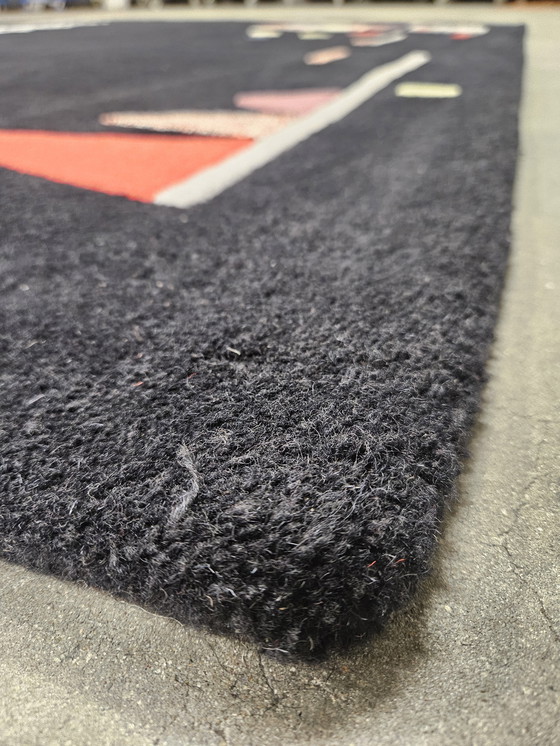 Image 1 of Tapis moderne en laine noire, noué à la main, motif abstrait géométrique, 246 x 340 cm