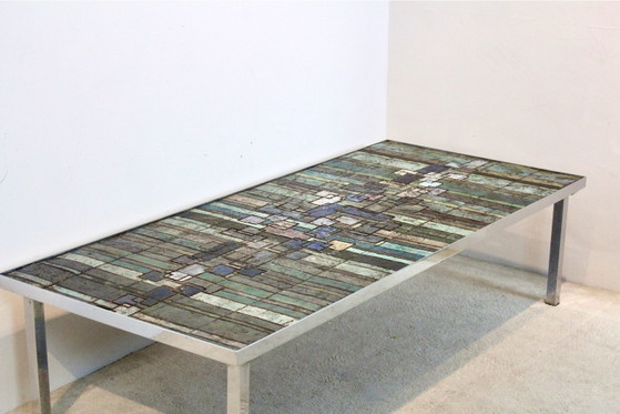 Pia Manu Salontafel met leisteen en keramiek mozaïek kunstwerk, Koffietafelboeken, Brutalist (foto 10 van 14)