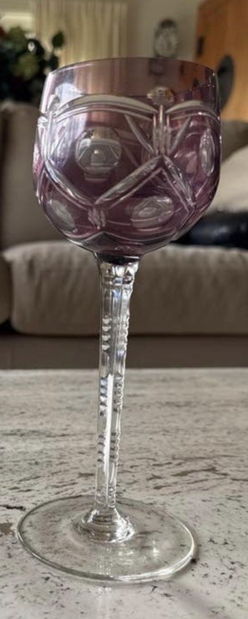 Image 1 of 4 verres en cristal taillé ancien bleu et violet