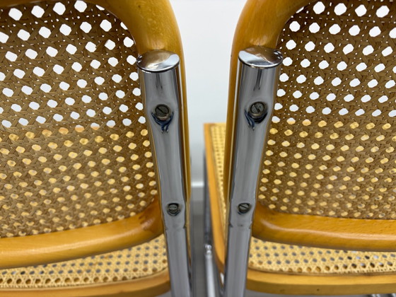 Lot de 4 chaises tubulaires Cesca en cannage, Chaises de salle à manger, Chrome, Rotin, Marron (photo 7 sur 15)