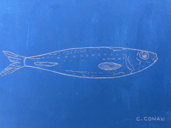 Acrylschilderij - Blauwe Sardine – canson, Wanddecoratie, Paper (photo 3 of 6)