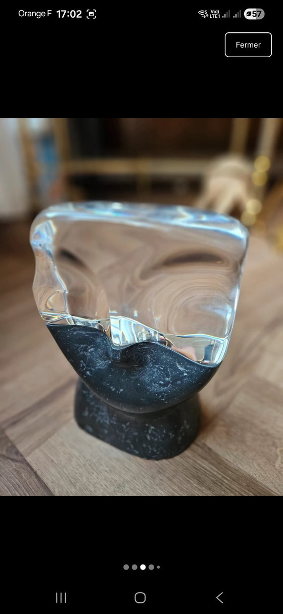 Image 1 of Monumental anthropomorphic sculpture, hybrid face in solid crystal and raw metal, 11 kg