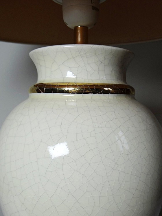Image 1 of Crackle-glazed ivory and gold earthenware lamp, attributed to Le Dauphin, 1980s-90s
