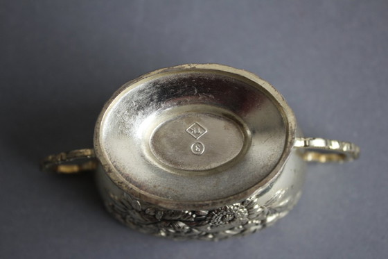 Image 1 of Decorative sugar and cream/milk set with tray, brand TK, silver-plated