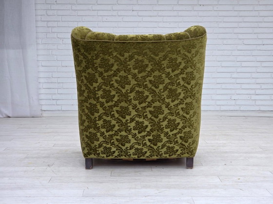 Image 1 of Fauteuil relax danois des années 1950, revêtement en velours, bois de chêne.