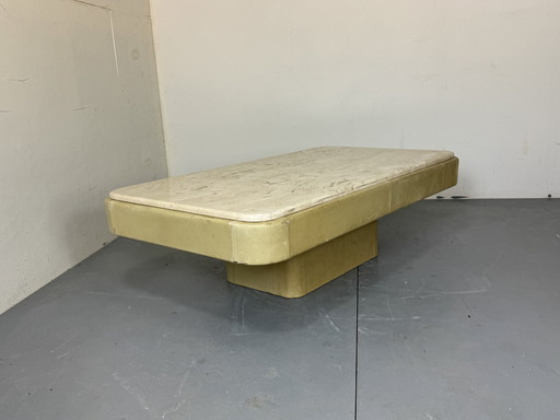 Brutalist De Sede DS84 leather and travertin Coffee table