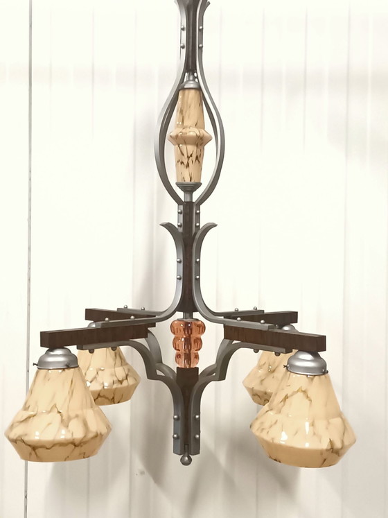 Magnifico Lampadario Art Déco – Metallo, Vetro (photo 2 of 11)