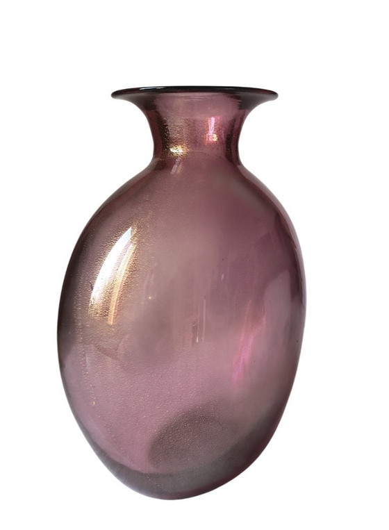 Image 1 of Purpurrosa Murano-Glasvase mit Aventurin, signiert Archimede Seguso, um 1960